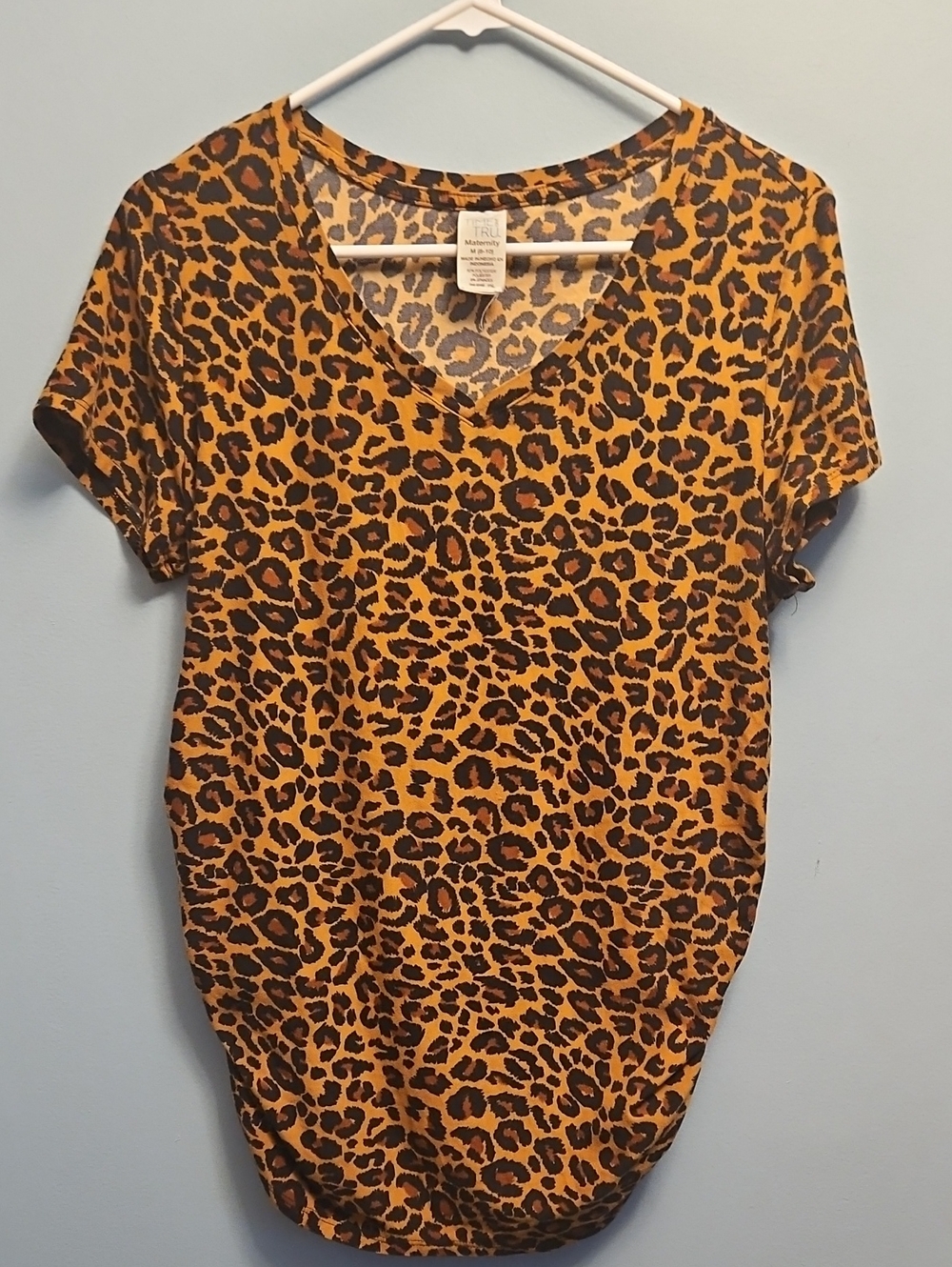 TIME and TRU Yellow Leopard-Print V-Neck Tee - Maternity